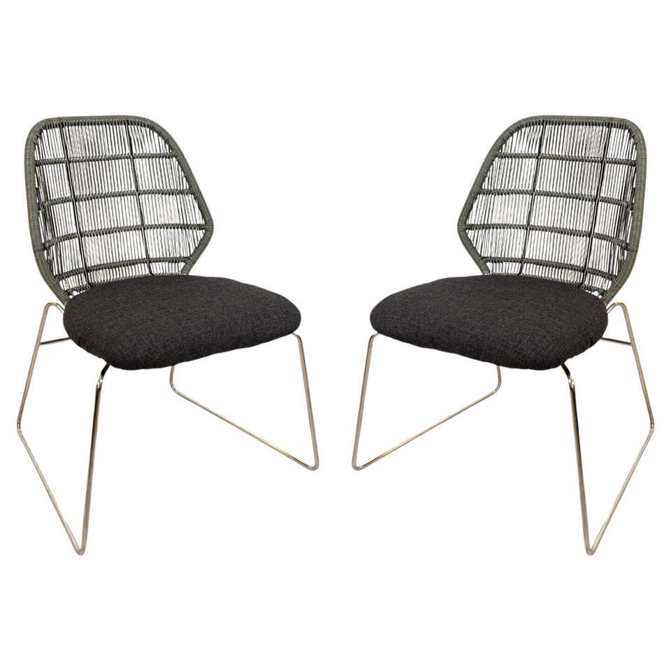 Metal Chair Railing Set 4 Chrome Steel and Black Naugahyde Vinyl Contemporary Modern Dining ...