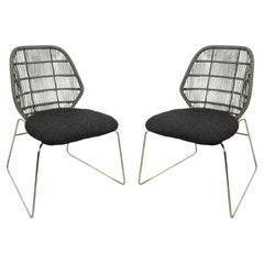 Retro Pair of B&B Italia Contemporary Modern Crinoline and Stainless Steel Chairs