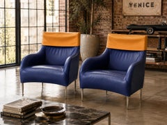 Paire de fauteuils « Florence » de B&B Italia, conçus par Antonio Citterio, bleu et ocre