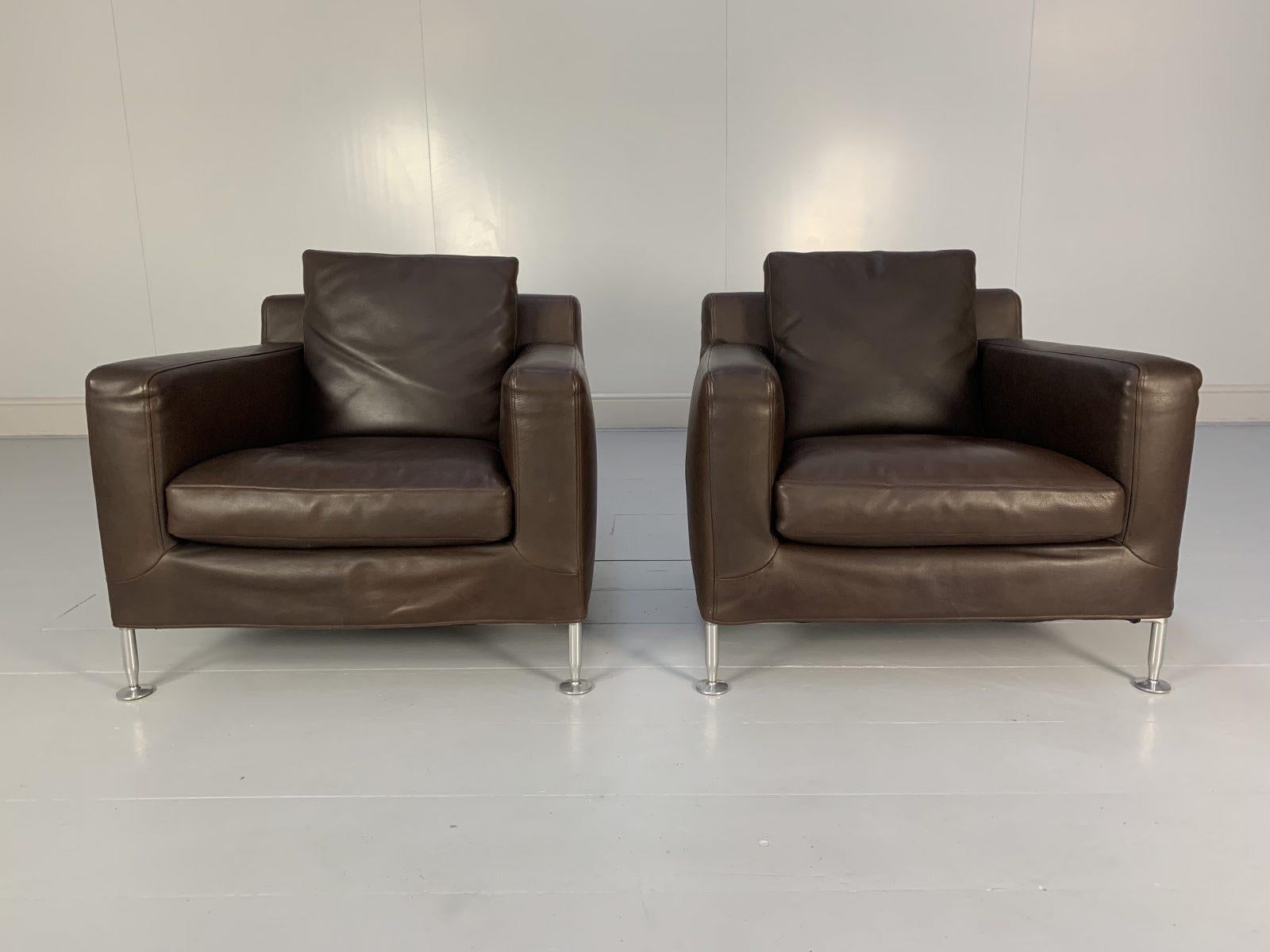 This is a rare, impeccable identical pair of “Harry H85” Armchairs from the world renown Italian furniture house, B&B Italia.

In a world of temporary pleasures, B&B Italia create beautiful furniture that remains a joy forever.

Dressed in the