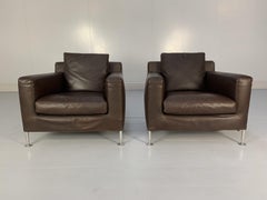 Pair of B&B Italia “Harry H85” Armchairs in Brown “Gamma” Leather