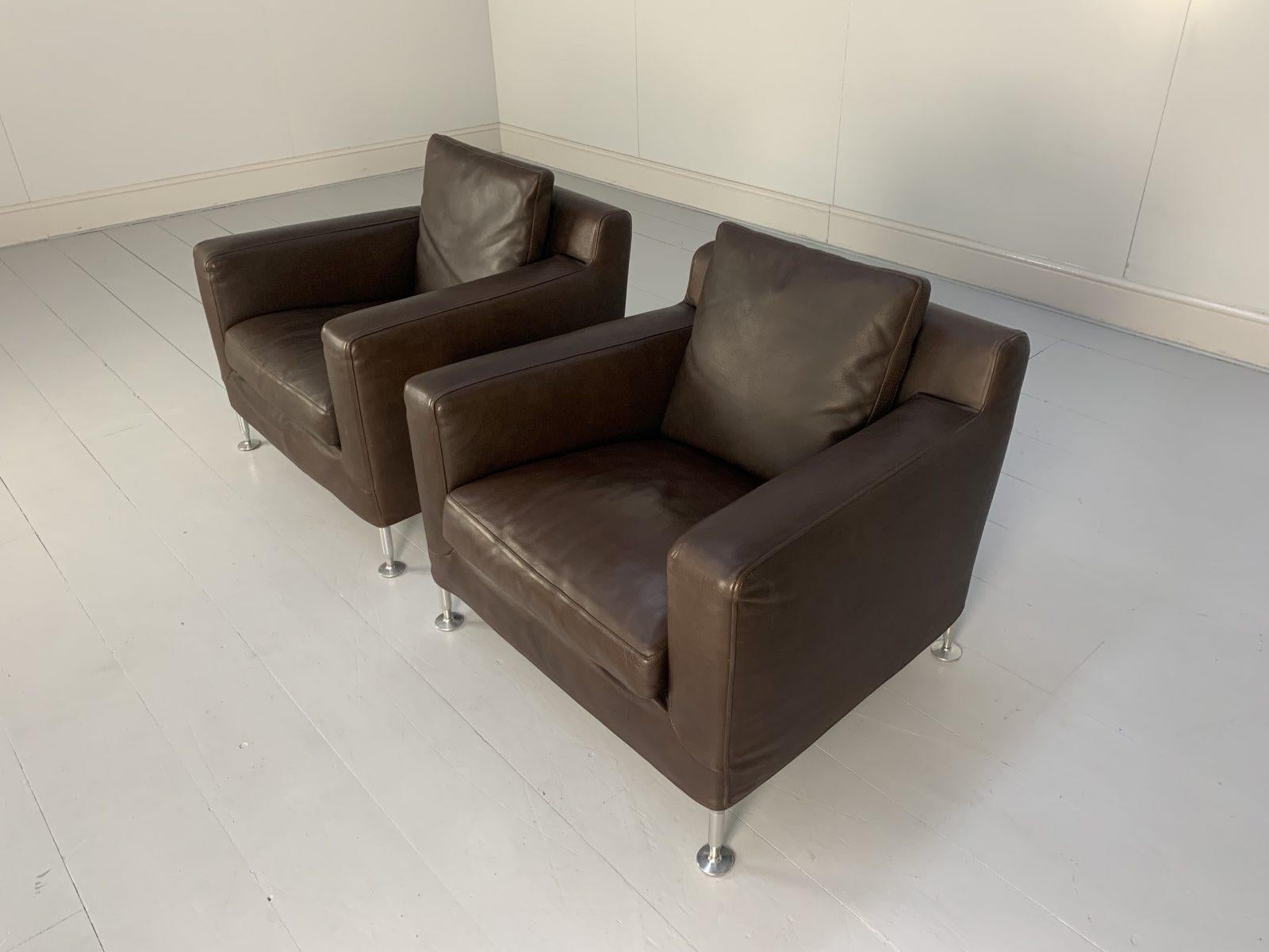 Pair of B&B Italia “Harry H85” Armchairs in Brown “Gamma” Leather For Sale 1