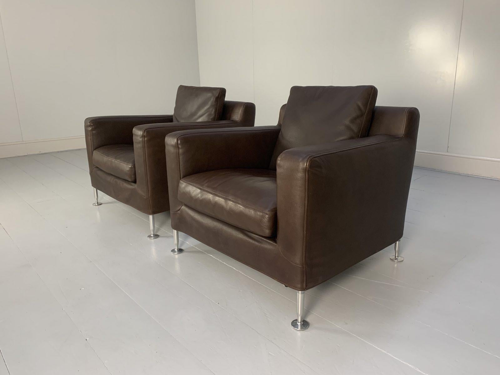 Contemporary Pair of B&B Italia “Harry H85” Armchairs in Brown “Gamma” Leather For Sale