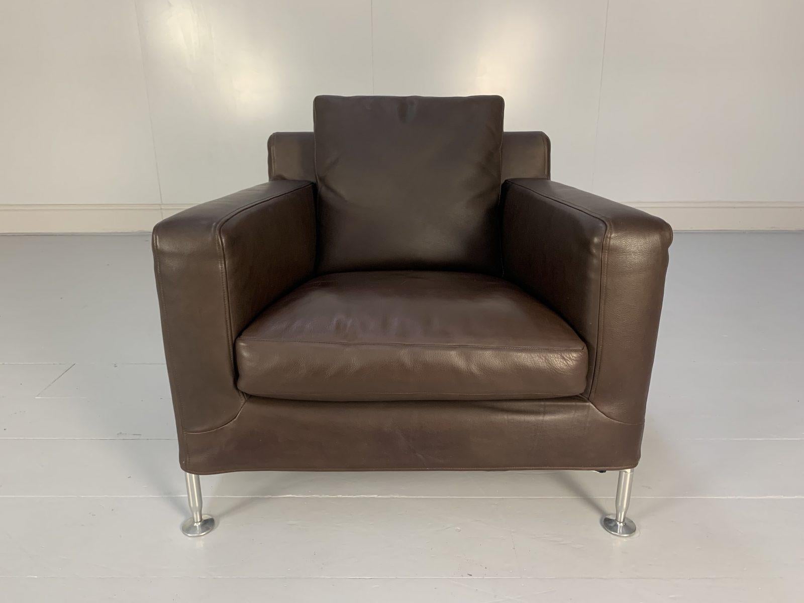 Pair of B&B Italia “Harry H85” Armchairs in Brown “Gamma” Leather For Sale 2