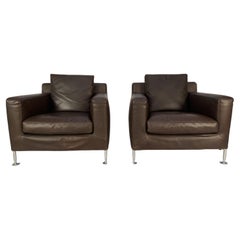Pair of B&B Italia “Harry H85” Armchairs in Brown “Gamma” Leather
