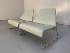 Pair of B&B Italia “Lazy “05” Armchairs in Pale Grey Blue “Gamma” Leather