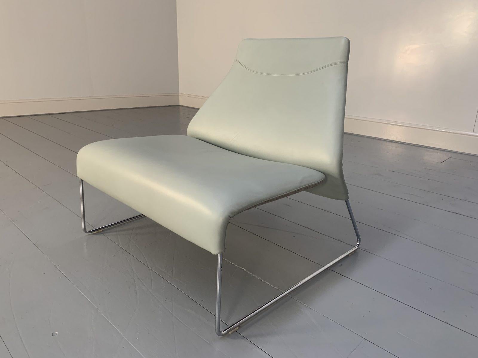 Pair of B&B Italia “Lazy “05” Armchairs in Pale Grey Blue “Gamma” Leather For Sale 9