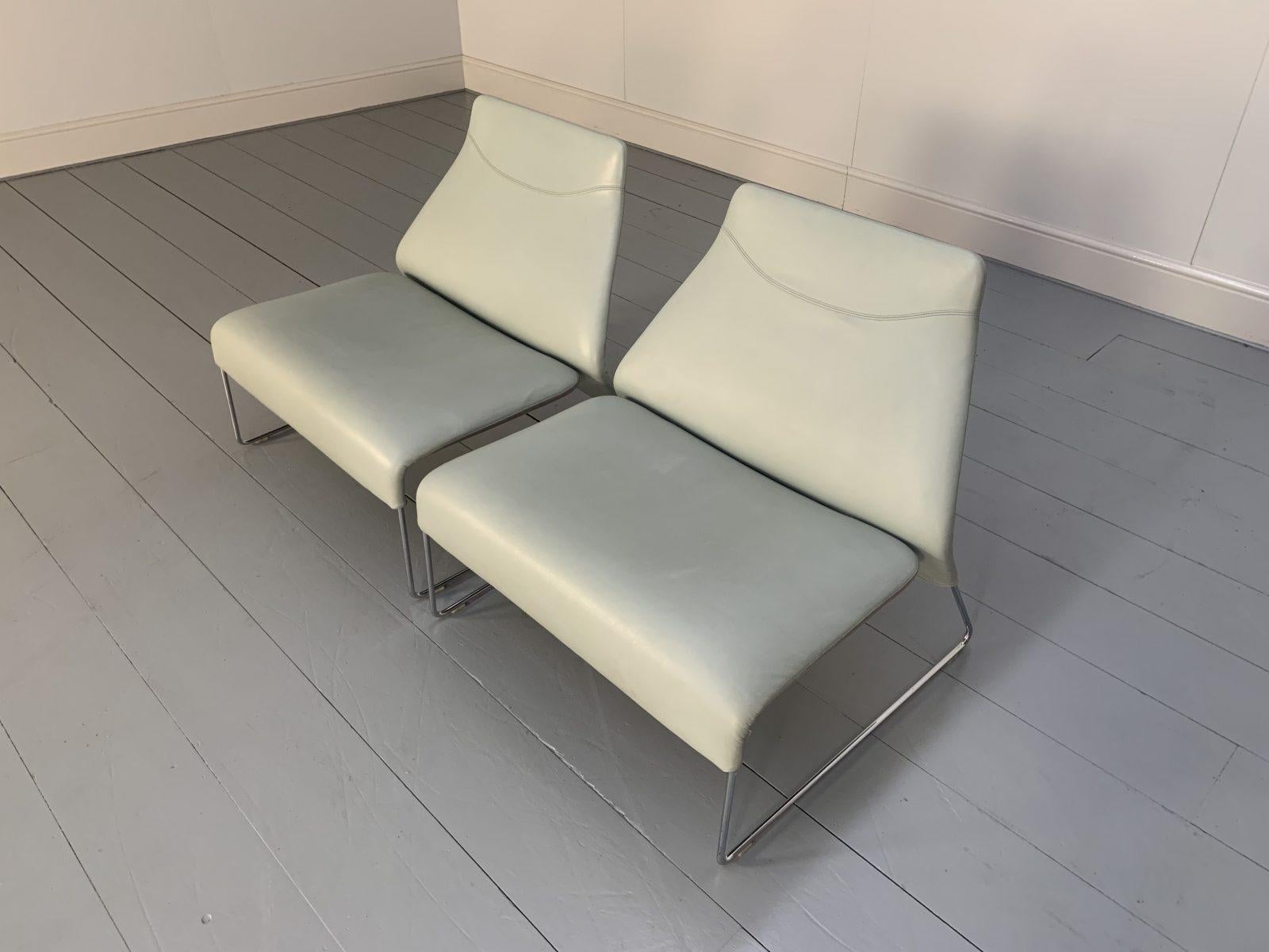 Pair of B&B Italia “Lazy “05” Armchairs in Pale Grey Blue “Gamma” Leather In Good Condition For Sale In Barrowford, GB