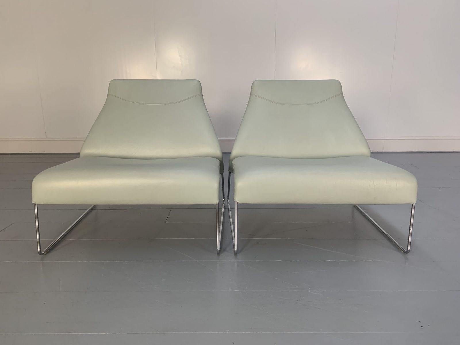 Contemporary Pair of B&B Italia “Lazy “05” Armchairs in Pale Grey Blue “Gamma” Leather For Sale