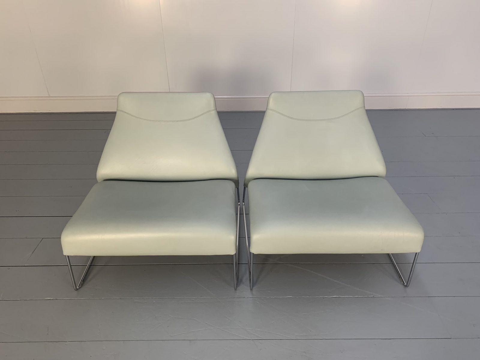 Pair of B&B Italia “Lazy “05” Armchairs in Pale Grey Blue “Gamma” Leather For Sale 1