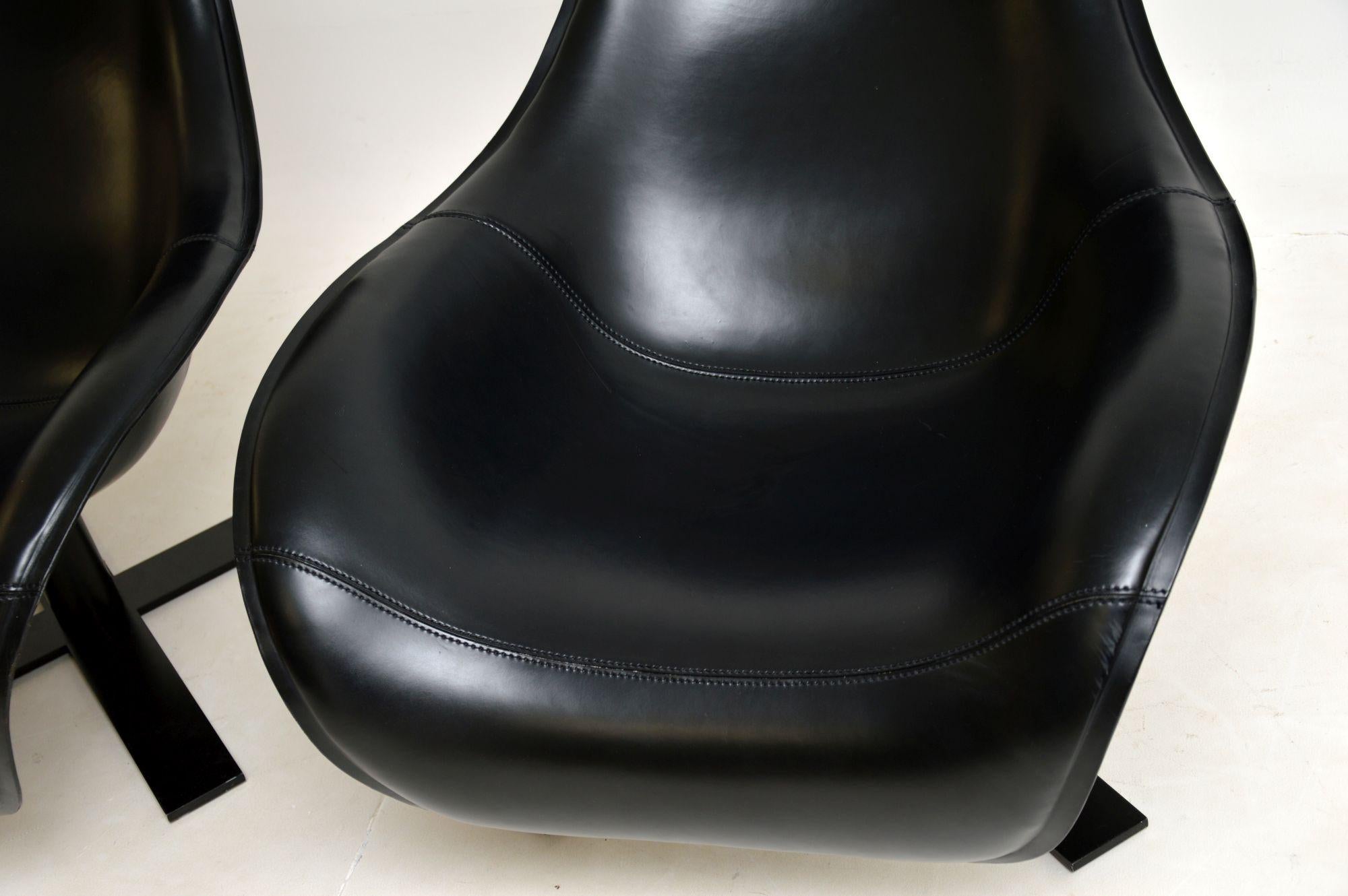 Steel Pair of B&B Italia Leather Swivel 'Mart' Armchairs by Antonio Citterio