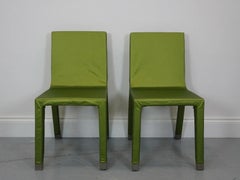 Pair of B&B Italia Loto Chairs by Rodolfo Dordoni in Sage Green Satin Upholstery