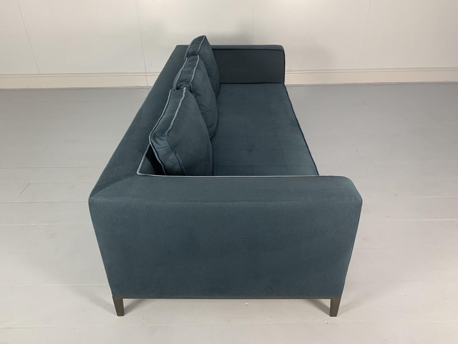 Pair of B&B Italia “Lucrezia” Sofas, 3-Seat, in Blue Linen and Velvet 5