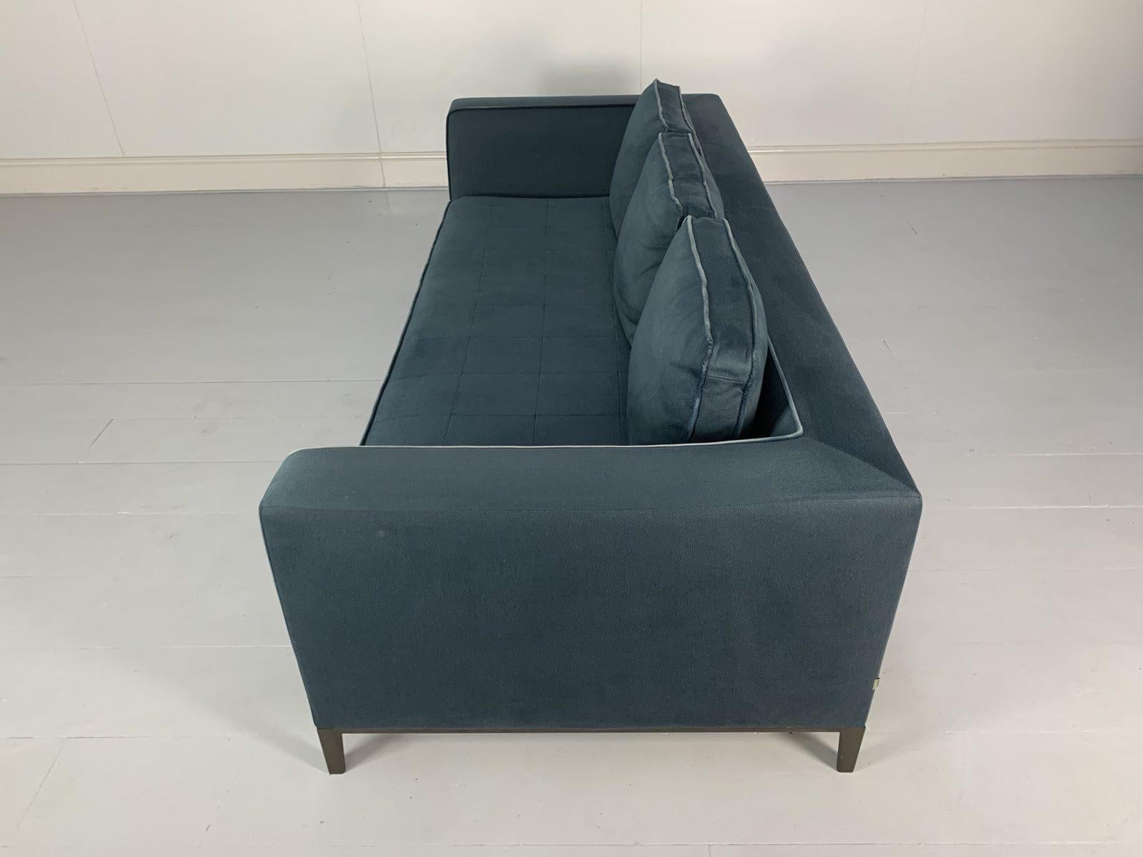 Pair of B&B Italia “Lucrezia” Sofas, 3-Seat, in Blue Linen and Velvet 6