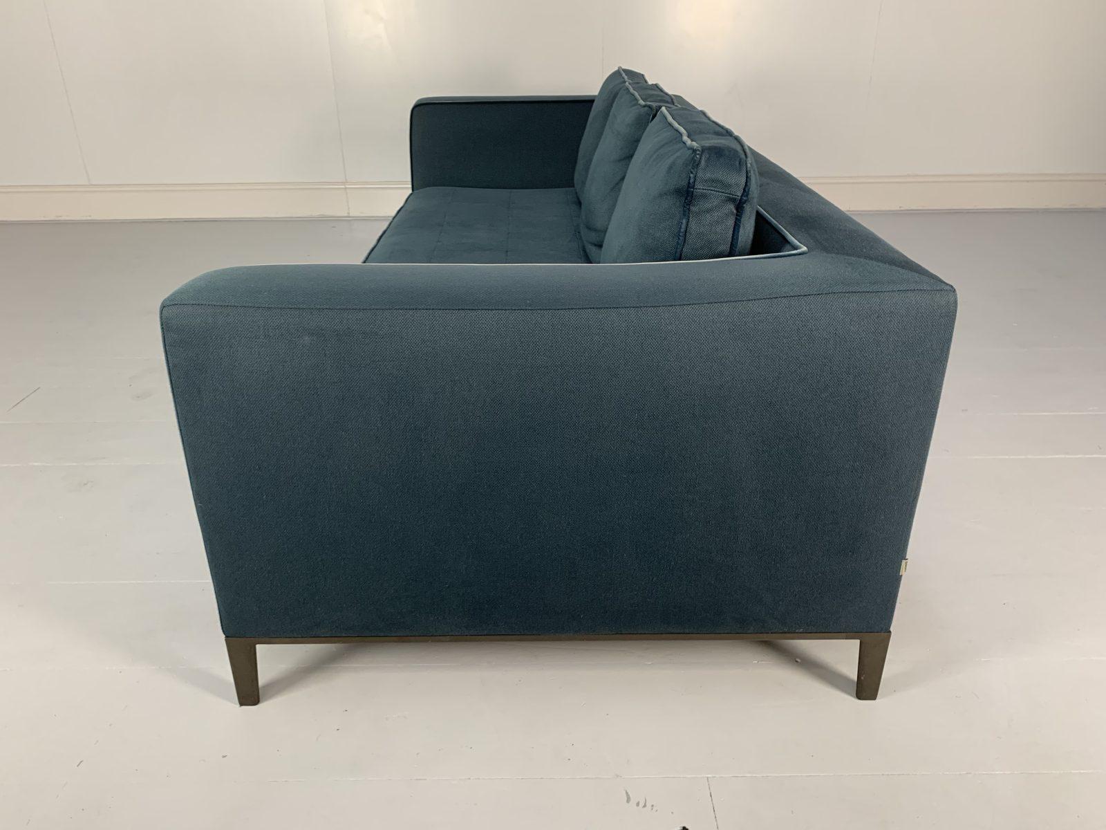 Pair of B&B Italia “Lucrezia” Sofas, 3-Seat, in Blue Linen and Velvet 1