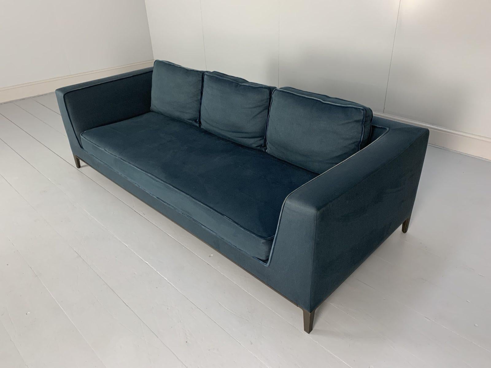Pair of B&B Italia “Lucrezia” Sofas, 3-Seat, in Blue Linen and Velvet 4