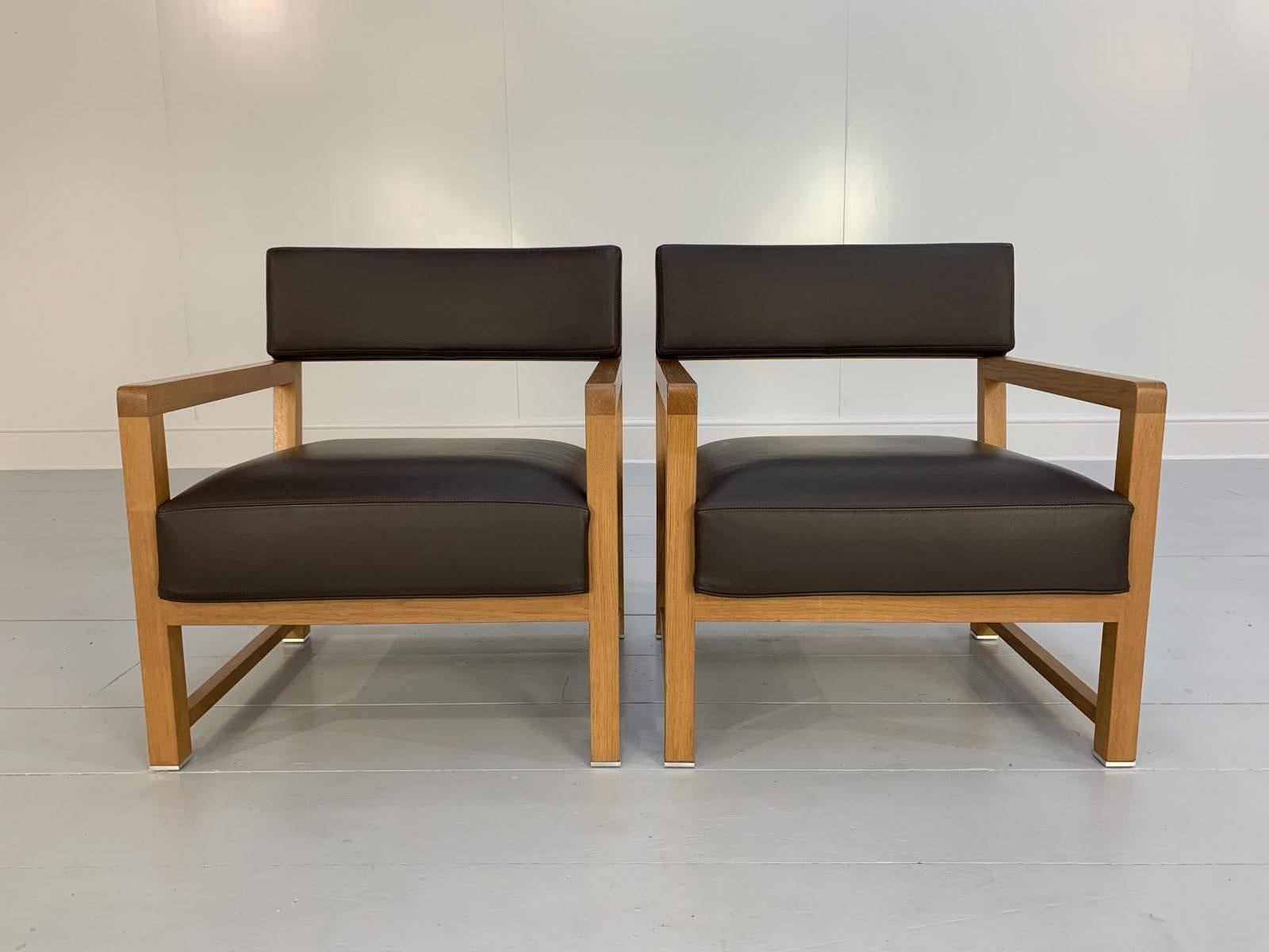 Contemporary Pair of B&B Italia “Maxalto” Armchairs in “Pelle” Leather and Wood For Sale