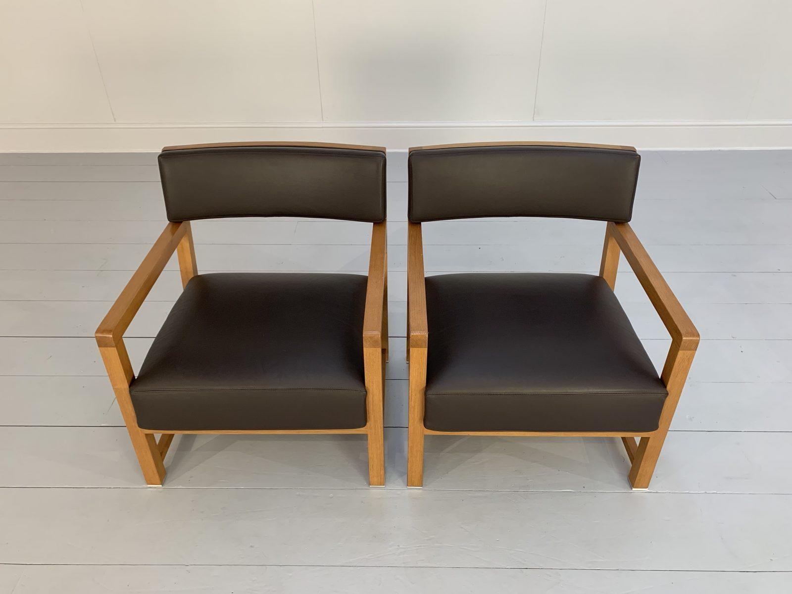 Pair of B&B Italia “Maxalto” Armchairs in “Pelle” Leather and Wood For Sale 1