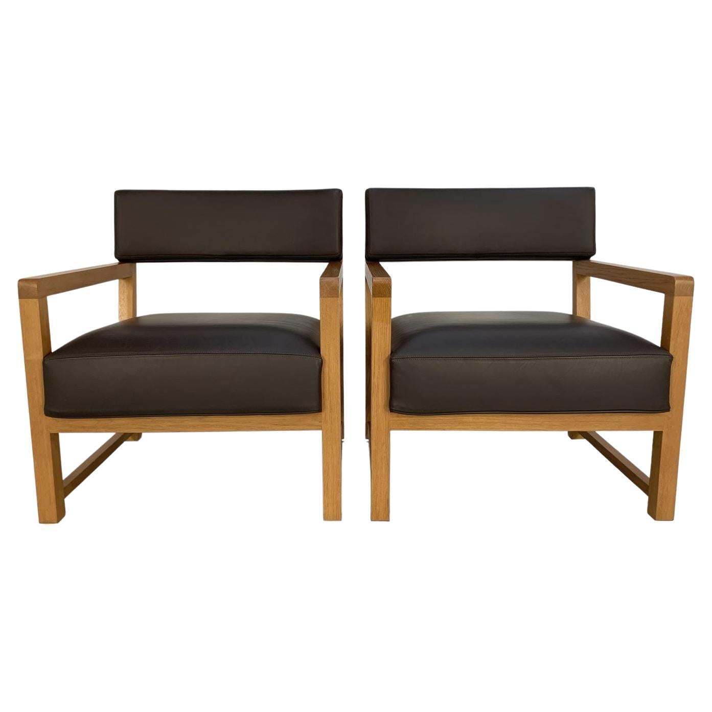 Pair of B&B Italia “Maxalto” Armchairs in “Pelle” Leather and Wood