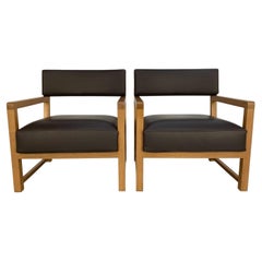 Pair of B&B Italia “Maxalto” Armchairs in “Pelle” Leather and Wood