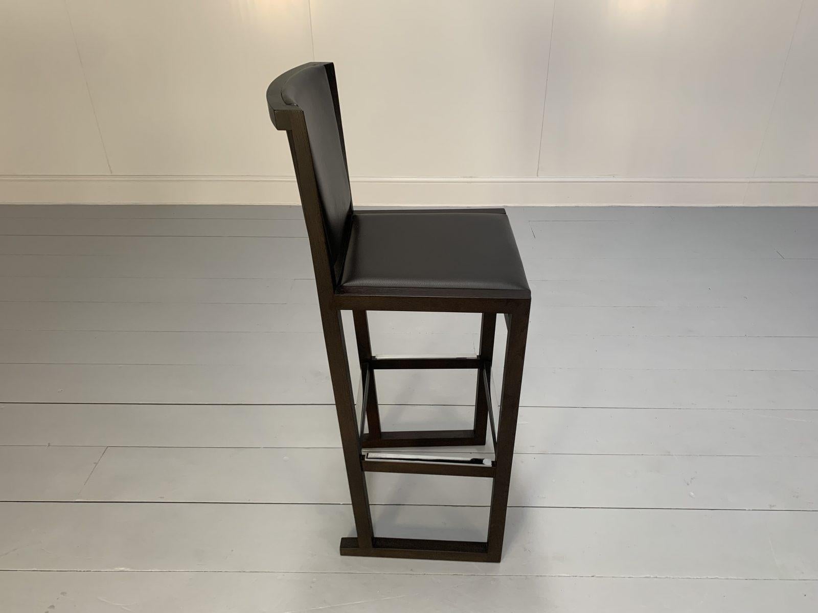 Pair of B&B Italia “Musa SM46G” Tall Bar Stool Chairs – In Dark Grey “Kasia” Lea For Sale 6