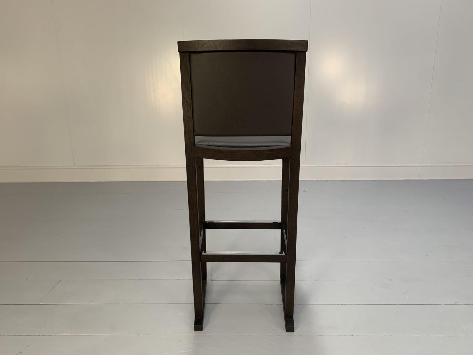 Pair of B&B Italia “Musa SM46G” Tall Bar Stool Chairs – In Dark Grey “Kasia” Lea For Sale 7