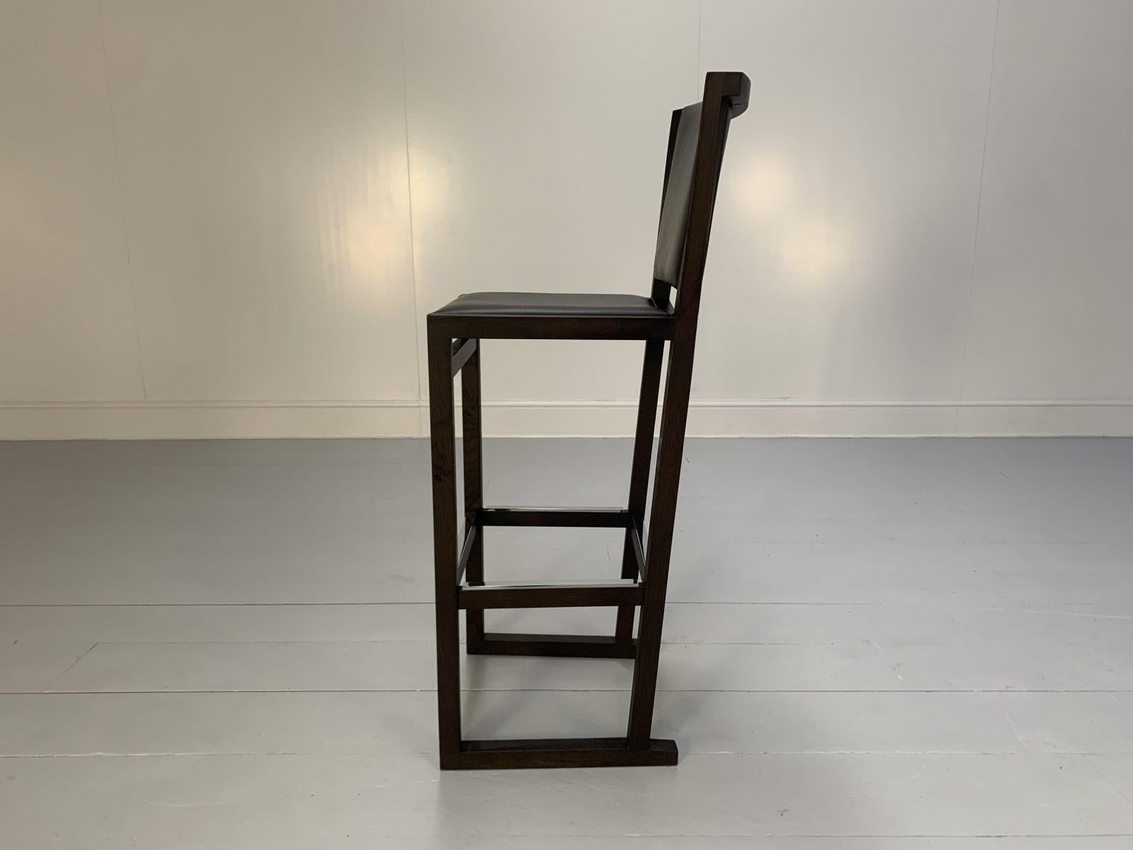 Pair of B&B Italia “Musa SM46G” Tall Bar Stool Chairs – In Dark Grey “Kasia” Lea For Sale 8