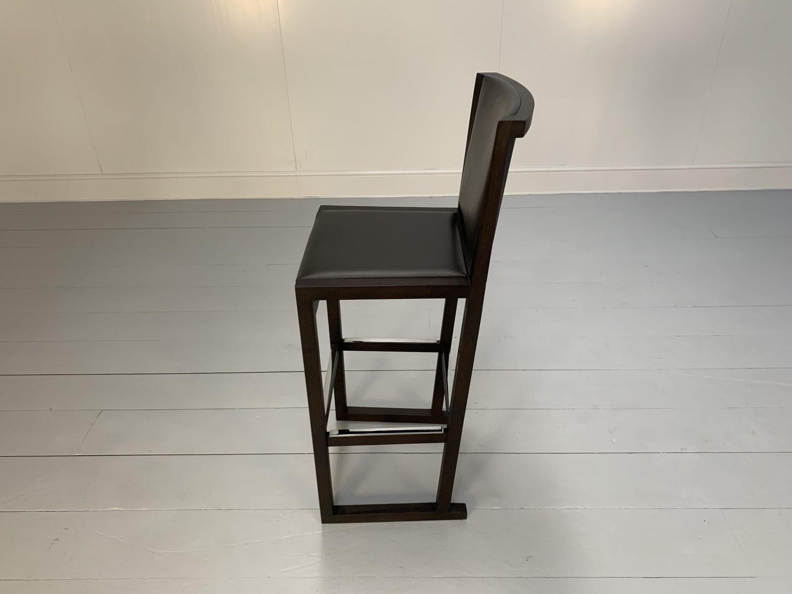 Pair of B&B Italia “Musa SM46G” Tall Bar Stool Chairs – In Dark Grey “Kasia” Lea For Sale 9