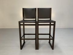 Pair of B&B Italia “Musa SM46G” Tall Bar Stool Chairs – In Dark Grey “Kasia” Lea