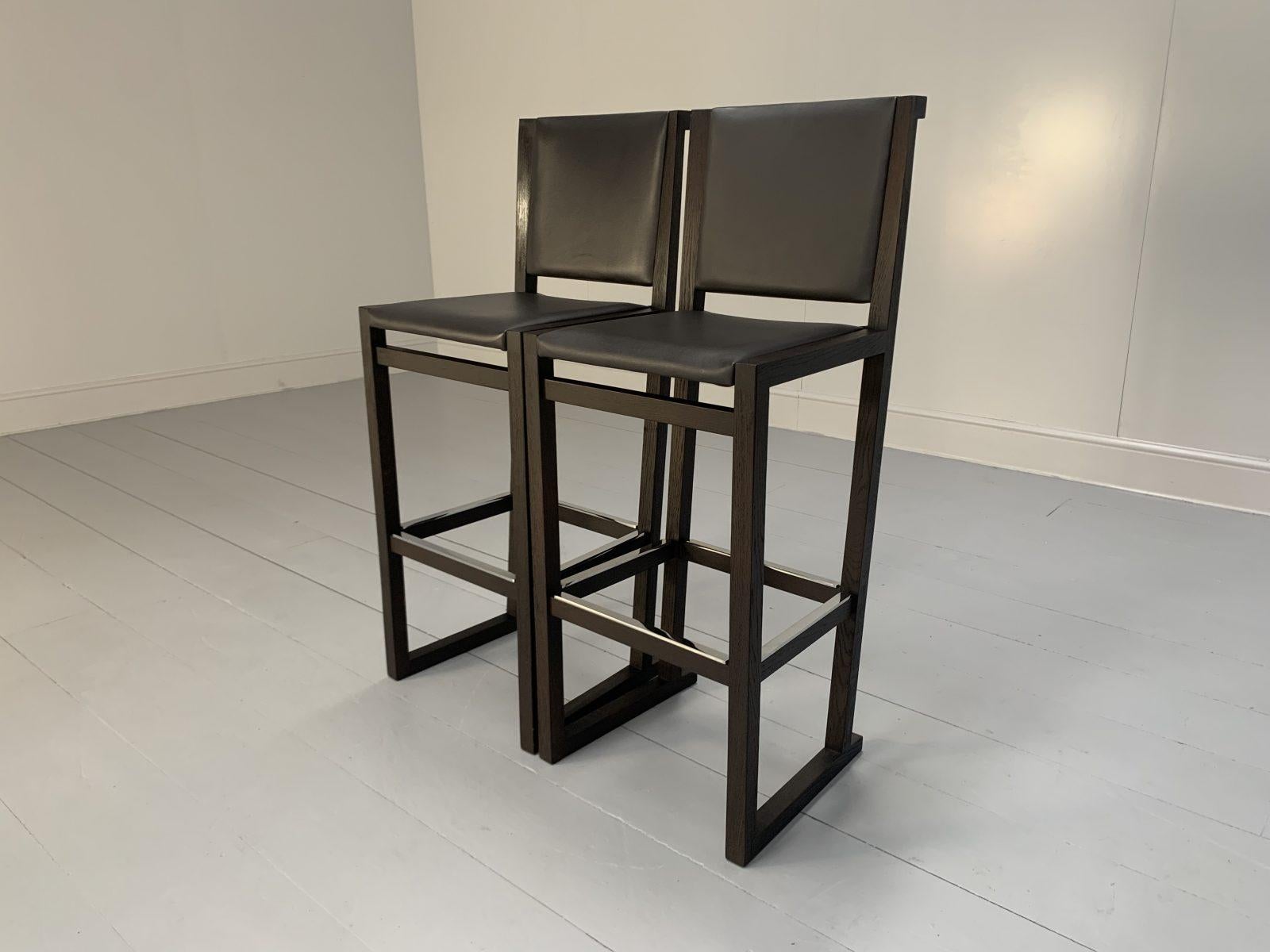 Contemporary Pair of B&B Italia “Musa SM46G” Tall Bar Stool Chairs – In Dark Grey “Kasia” Lea For Sale