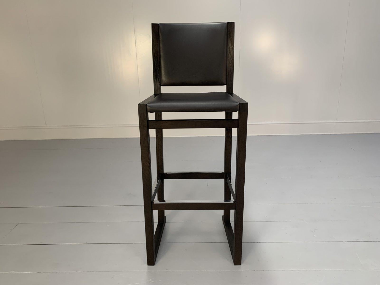 Pair of B&B Italia “Musa SM46G” Tall Bar Stool Chairs – In Dark Grey “Kasia” Lea For Sale 1