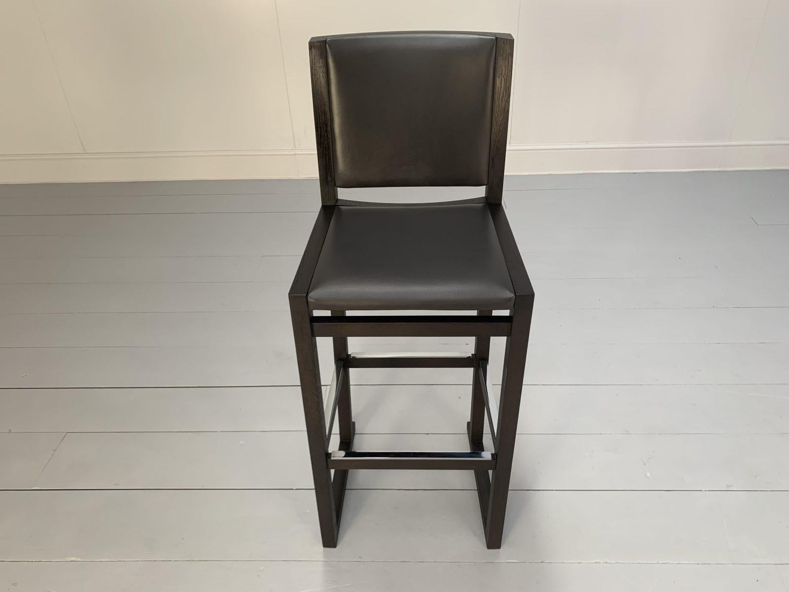 Pair of B&B Italia “Musa SM46G” Tall Bar Stool Chairs – In Dark Grey “Kasia” Lea For Sale 2