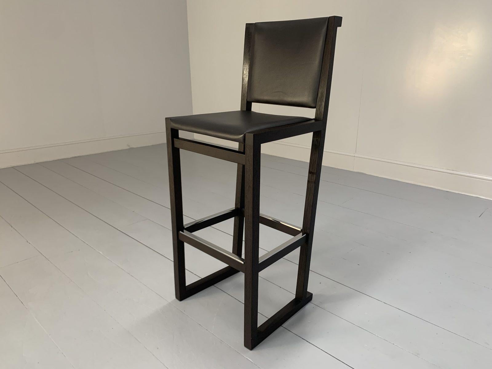 Pair of B&B Italia “Musa SM46G” Tall Bar Stool Chairs – In Dark Grey “Kasia” Lea For Sale 3