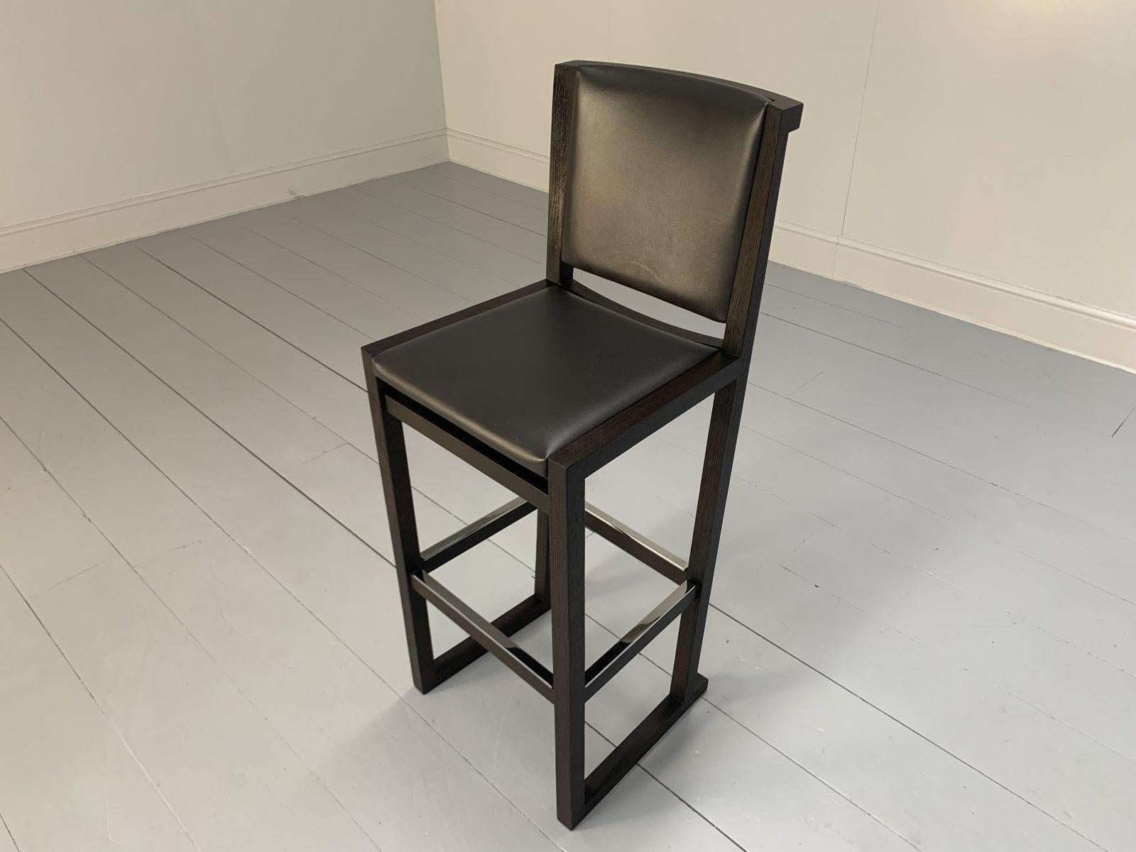 Pair of B&B Italia “Musa SM46G” Tall Bar Stool Chairs – In Dark Grey “Kasia” Lea For Sale 4