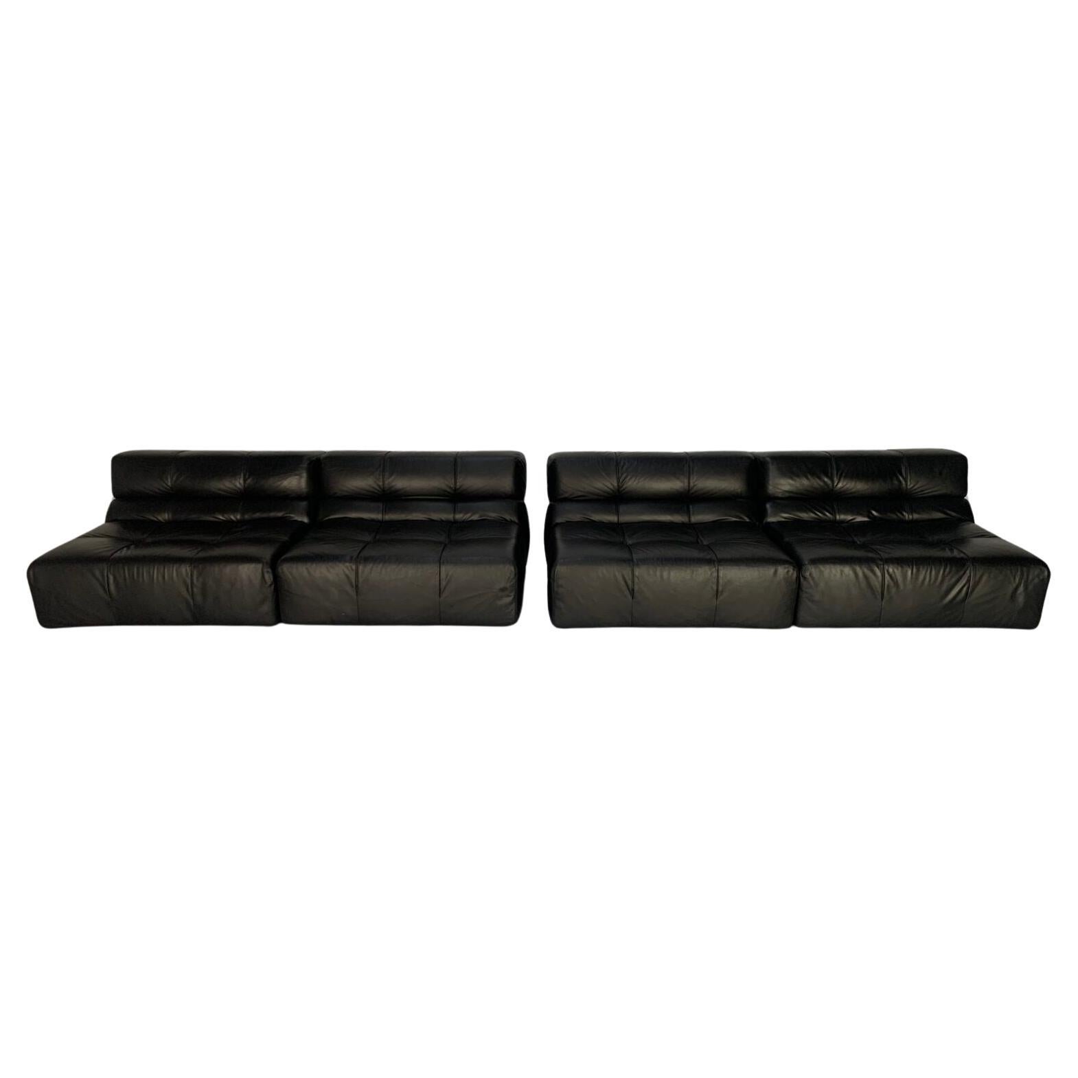 Pair of B&B Italia "Tufty Time" Sofas - In Black Leather For Sale