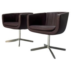 Pair of B&B Italia "Tulip Sixty" Armchairs - In Aubergine Purple "Gamma" Leather