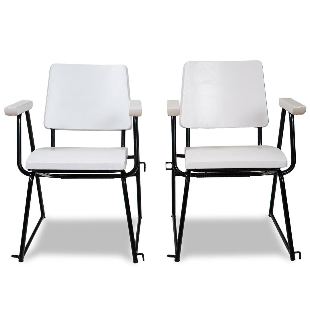 Pair of  armchairs white laquered attr. STUDIO BBPR (BANFI,BELGIOIOSO,PERESUTTI, ROGERS) 
produced for Michelin Sport Club D.A.M.I. (Dopolavoro Aziendale Michelin Italia) 1935-1945 for 
