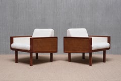 Paire de fauteuils BBPR en acajou, canne, bouclé, Italie, fin des années 1950