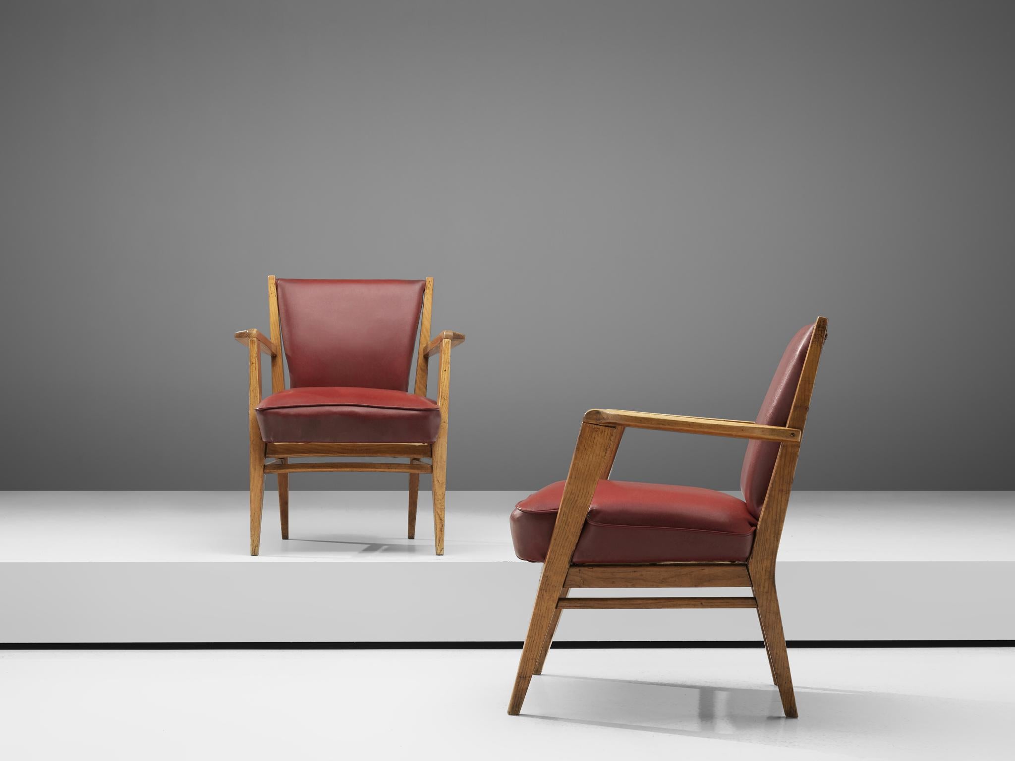 Mid-20th Century Pair of BBPR Lounge Chairs in Burgundy Leatherette