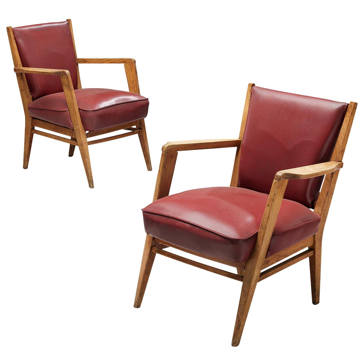 Pair of BBPR Lounge Chairs in Burgundy Leatherette