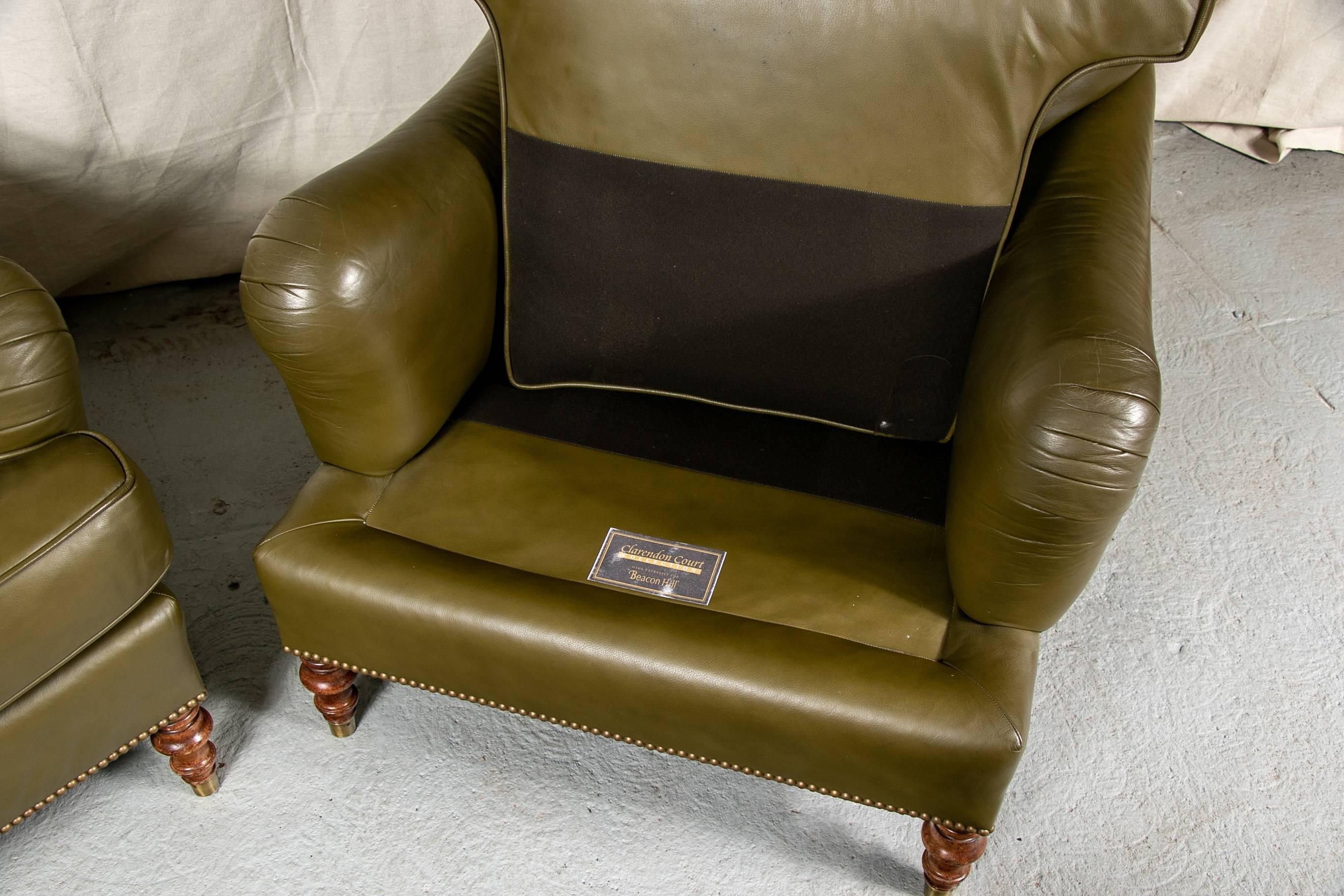 20th Century Pair of Beacon Hill Leather Club Chairs