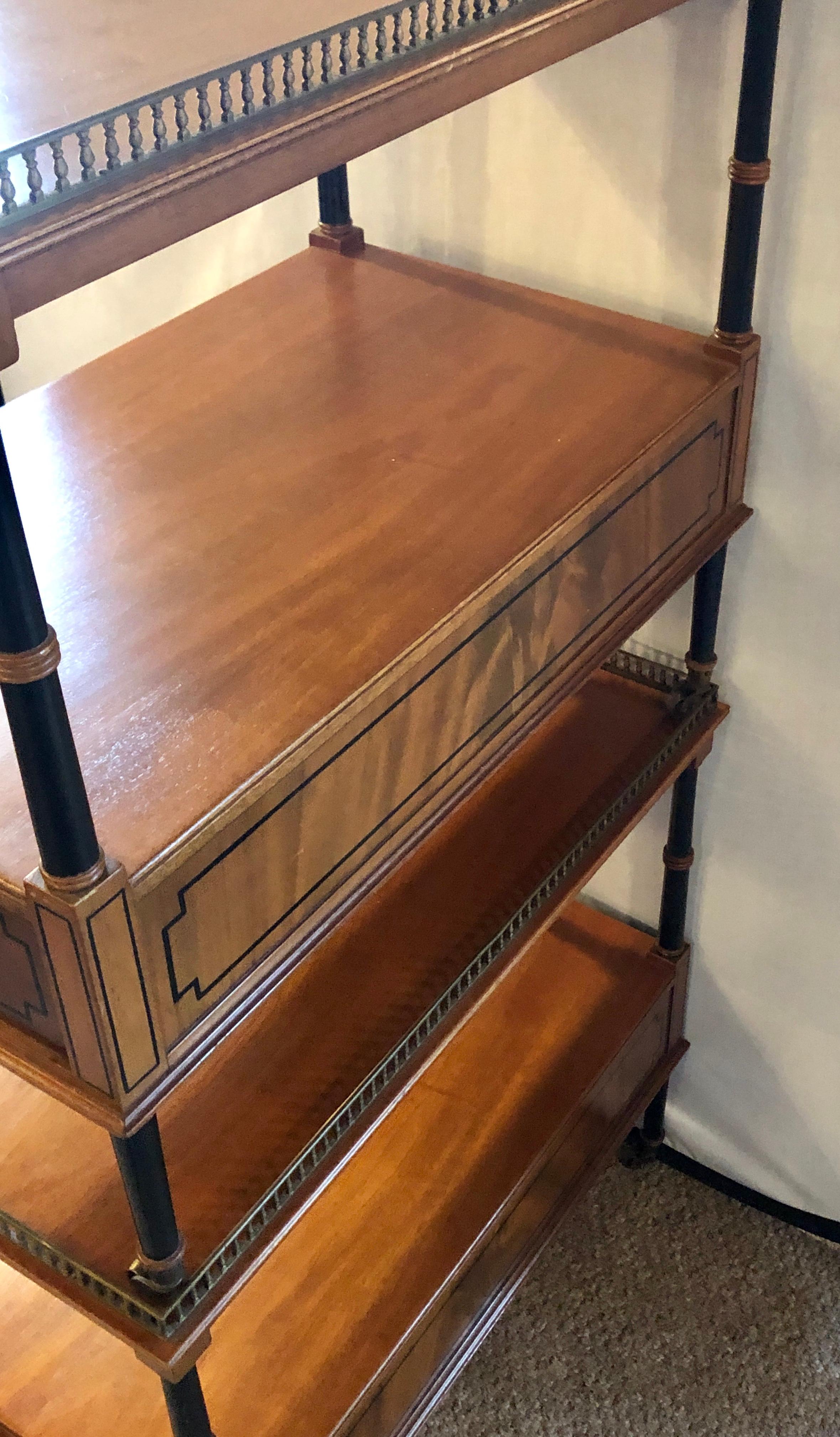 20th Century Pair of Beacon Hill Mahogany and Ebony Galleried Stands with Side Drawers