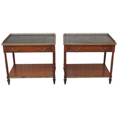 Pair of French Louis XVI Brass Mounted Marble Top End Tables Nightstands
