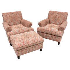 Pair Of Beacon Hill Upholstered Club Chairs And One Ottoman