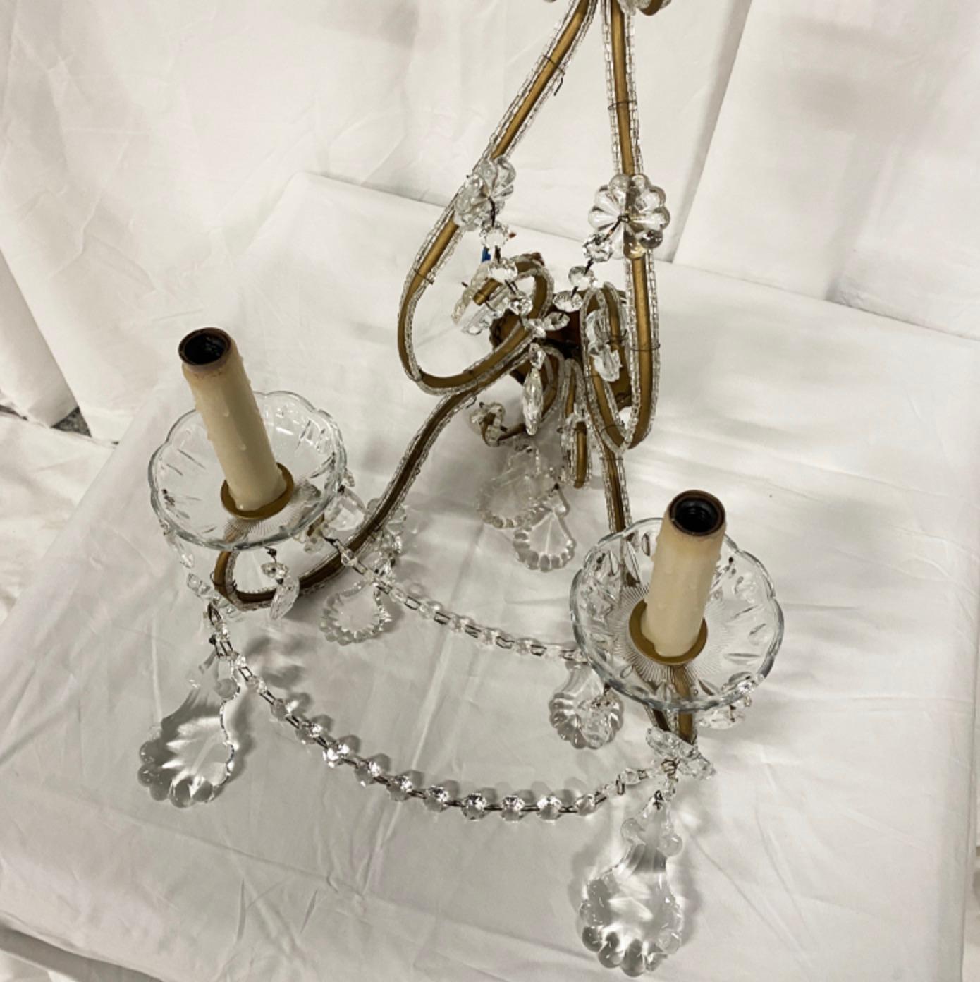 Paar Wandleuchter aus Kristall mit Perlen im Zustand „Gut“ im Angebot in Sag Harbor, NY