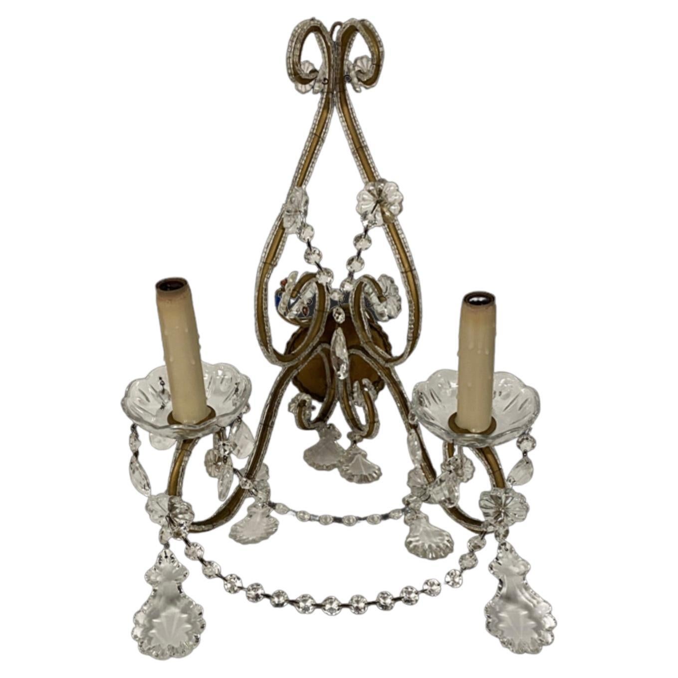 Pair of Beaded Crystal Wall Sconces For Sale