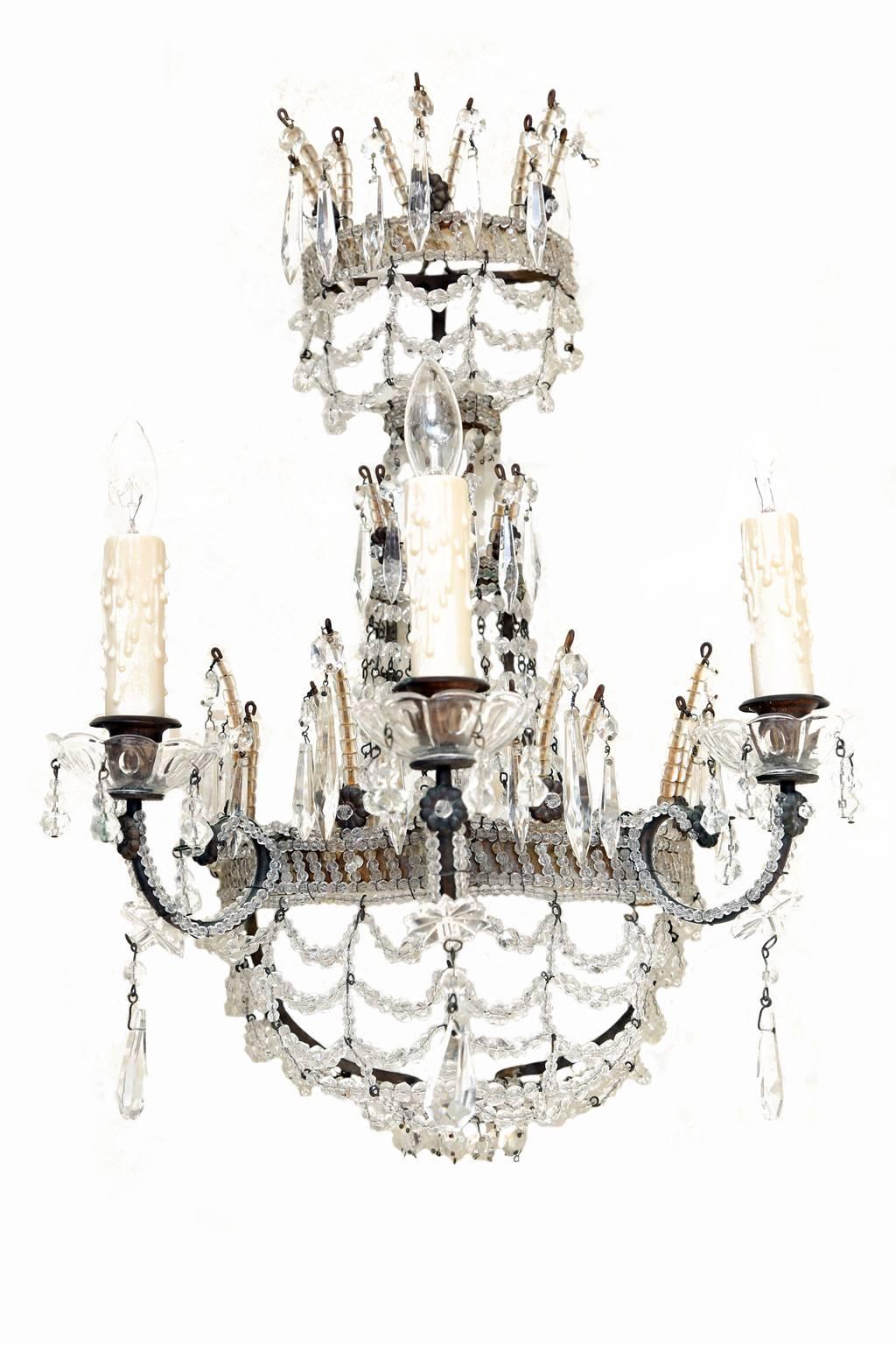 Pair of Beaded Maria Theresa Three-Light Sconces For Sale 1