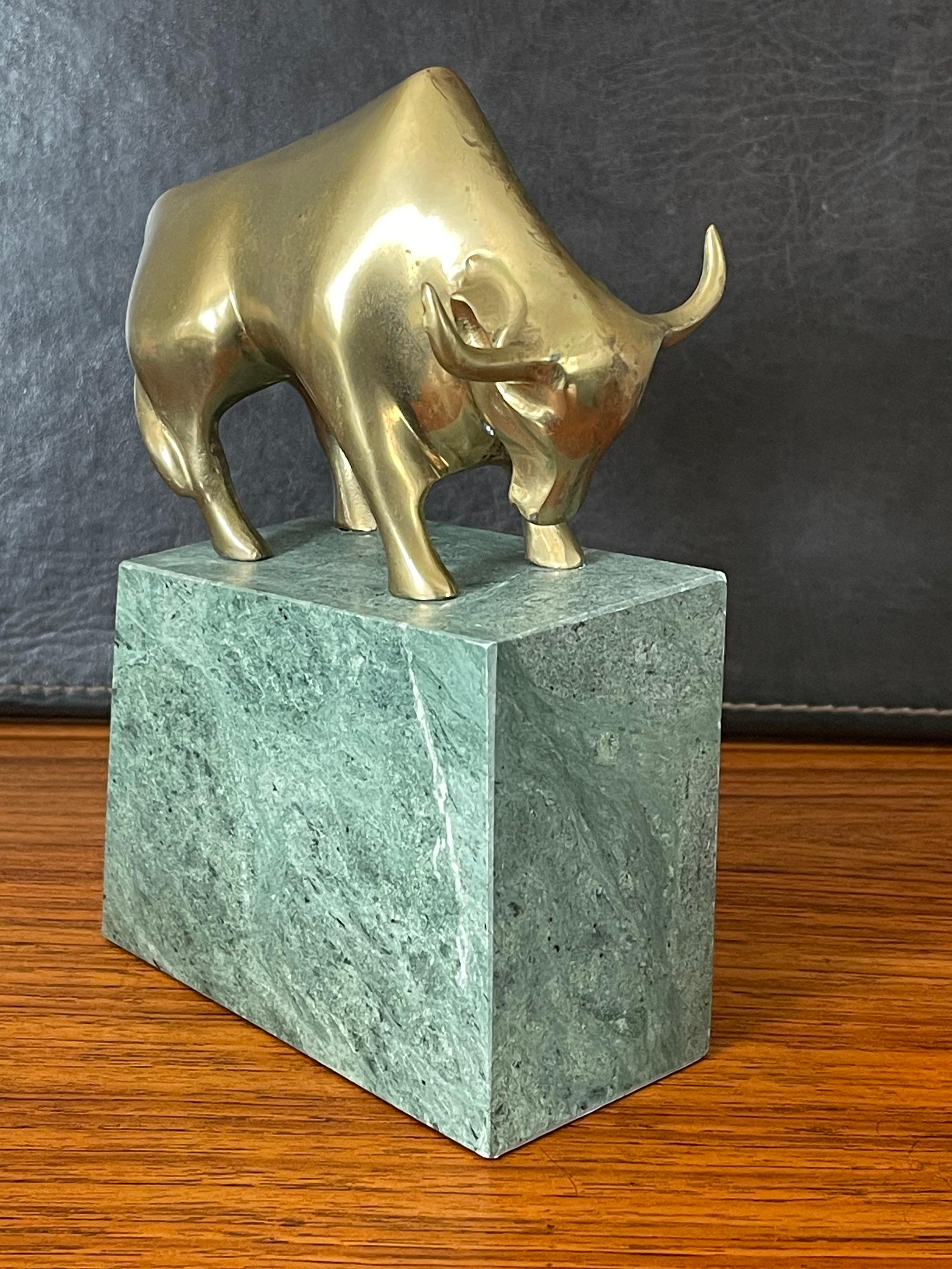 Pair of Bear and Bull Bronze Bookends on Green Marble Blocks For Sale 2