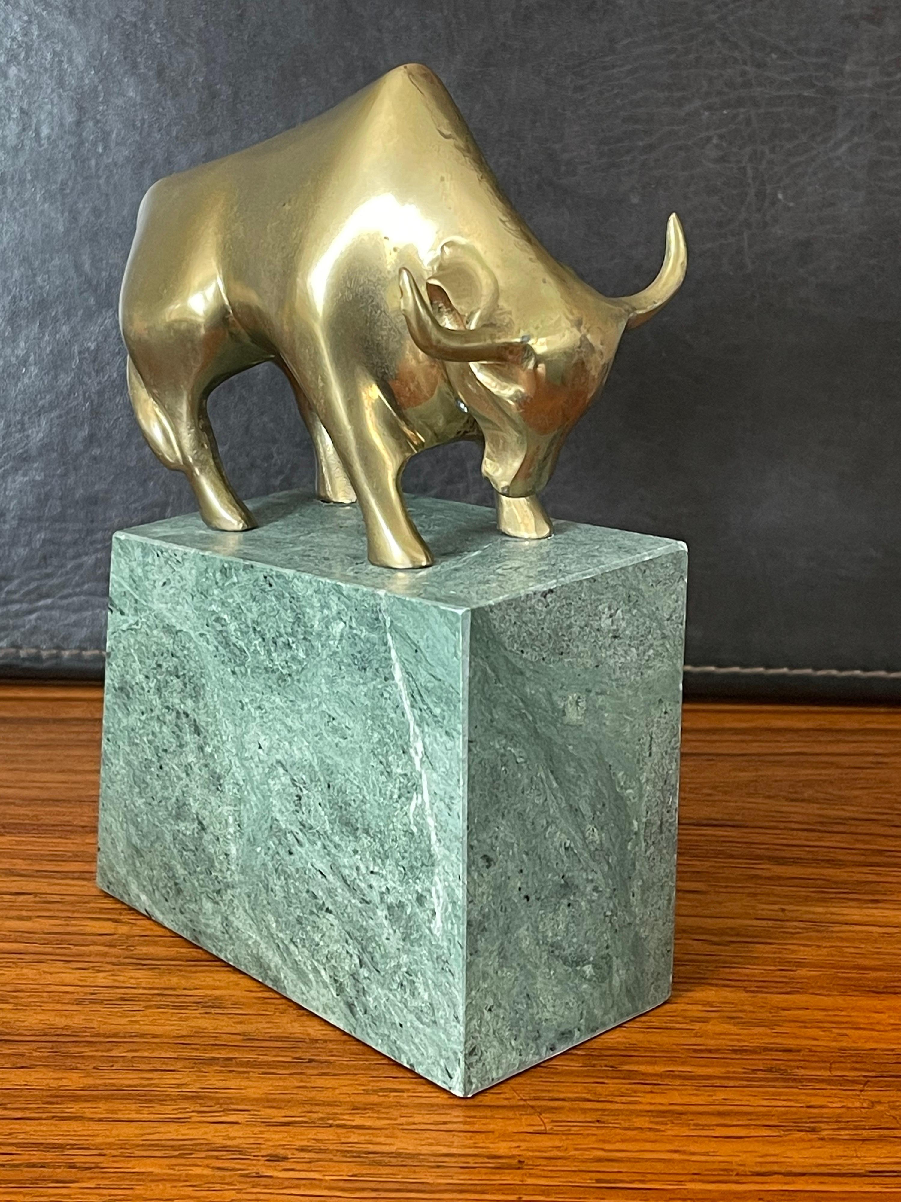 Pair of Bear and Bull Bronze Bookends on Green Marble Blocks 2