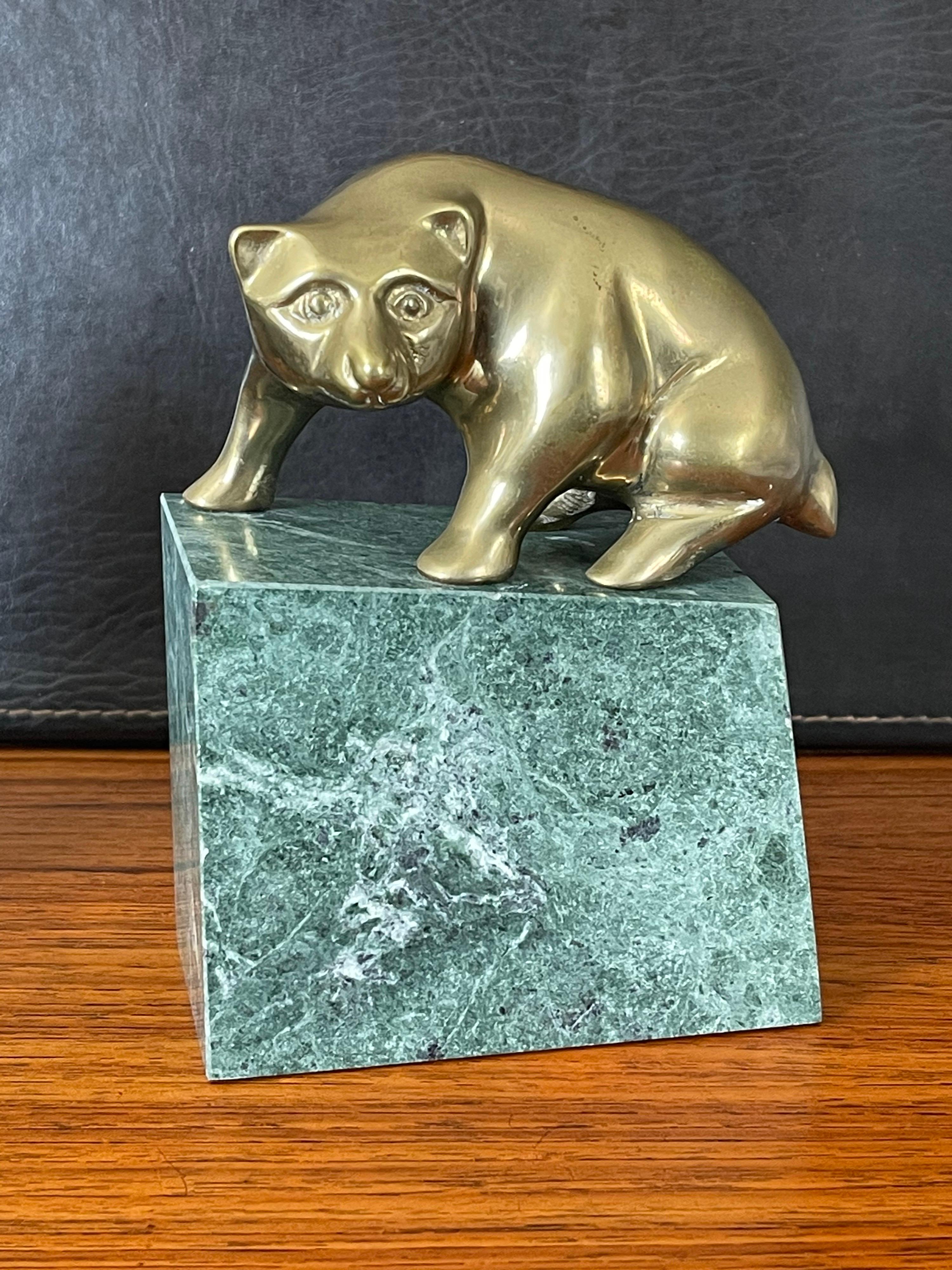 Pair of Bear and Bull Bronze Bookends on Green Marble Blocks For Sale 3